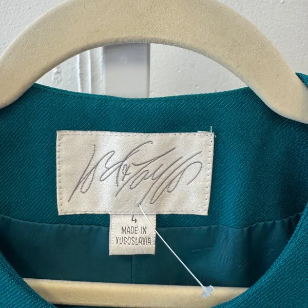 Lord & Taylor Vintage Teal Wool Flannel Blazer Collarless Button Front Jacket‎ 4 - Image 7