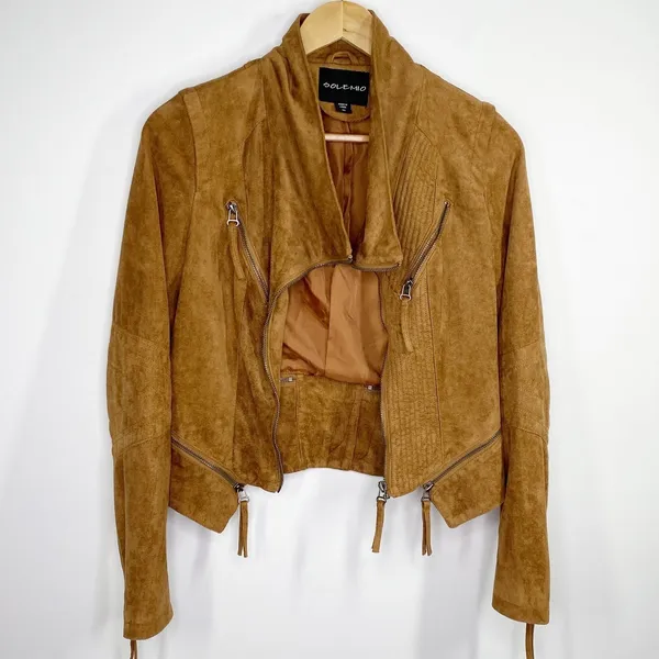 Solemio Brown Faux Suede Full Zip Long Sleeve Jacket Woman Small Country Western - Image 2