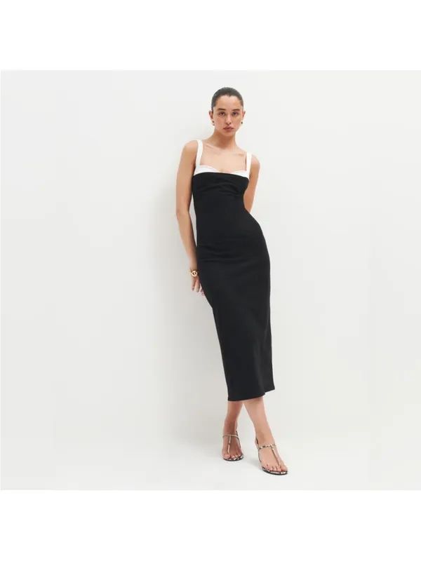 Christian Lacroix Black Dress with White Straps - Image 2