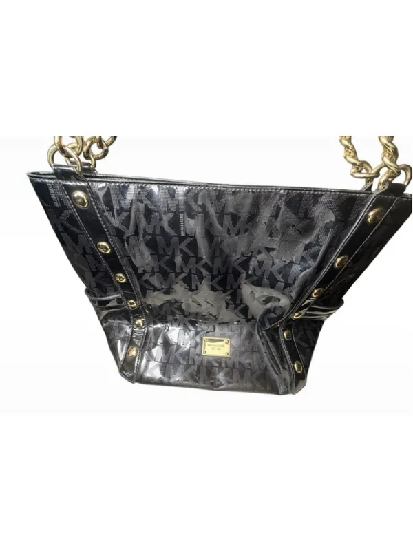 Women's Michael Kors Logo Tote Bag, One Size, Black and Gold - Image 6