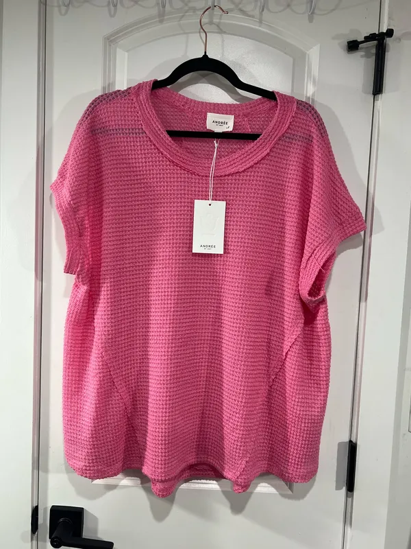 Andree By unit waffle knit top in Pink - Image 2