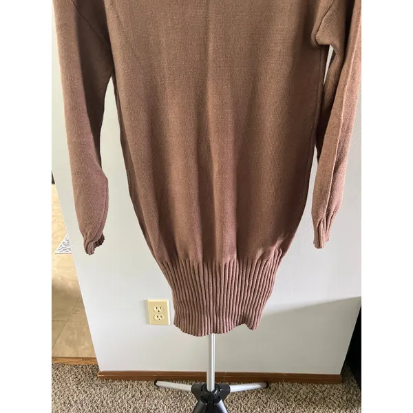 NWT Women's Long Sleeve V Neck‎ Sweater Collar Ribbed Knit Mini Dress Size Small - Image 6