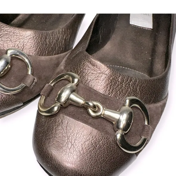 Jildor Women's Size 9 Brown Bronze Leather Suede Gold Horsebit Block Heels - Image 9