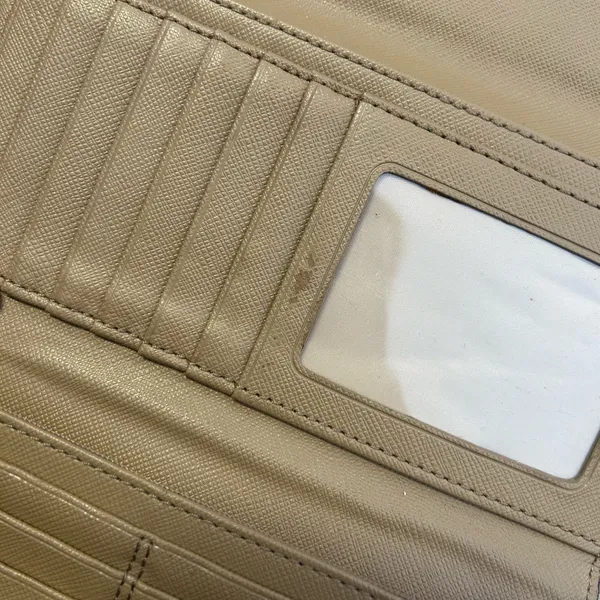 Coach Taupe Leather Flap Wallet Brass Turn Lock Long Bifold Neutral - Image 4