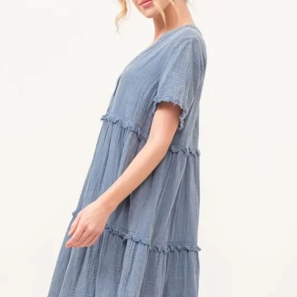 And The Why Washed‎ Frayed Detail Tiered Dress - Image 4