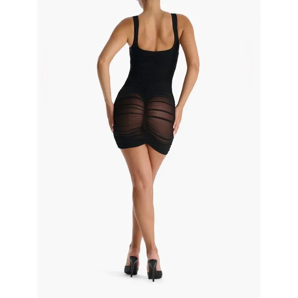 Naked Wardrobe New Women Small Black The Meshed Up Bodysuit Mini Dress Baddie - Image 2
