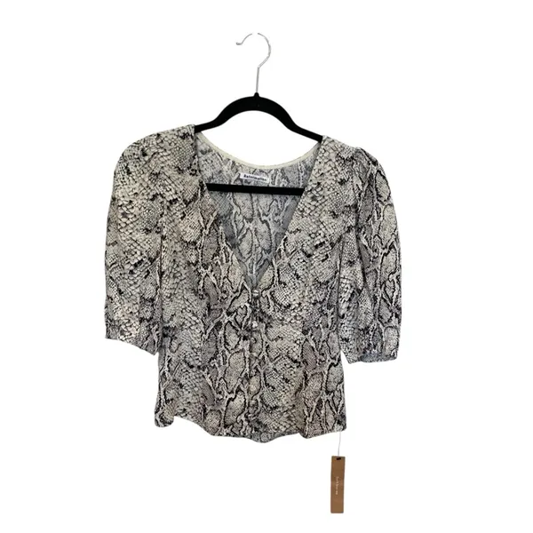 New Reformation Eliana Button Down Top In Snakeskin - Image 3