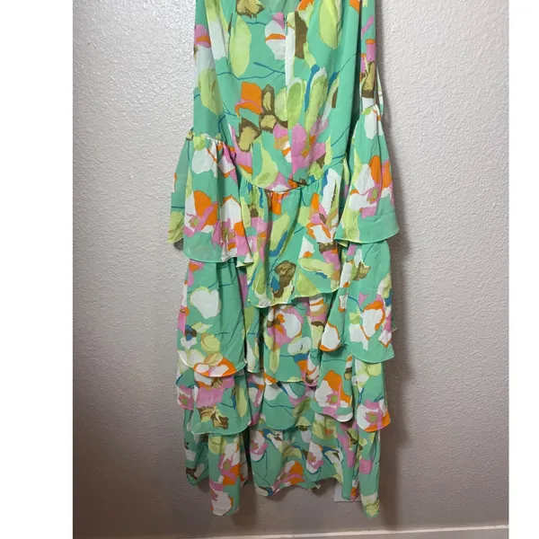 ASTR the Label Aneira Floral Tiered Maxi Dress Green Pink Multi Size‎ S - Image 8