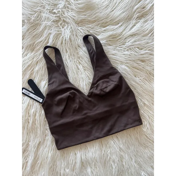 Nike Skims Matte V-Neck Longline Bra Dark Sepia Size XS - Image 3