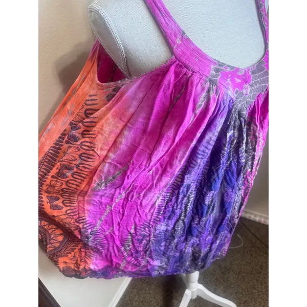 Sol Flower Tie Dye Tank Top Pink Purple Orange Rayon Boho Festival Tunic Free - Image 3