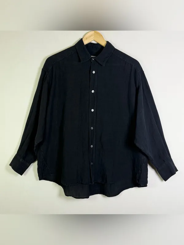 Katharine Hamnett Nicola Women XS Black Linen Oversized Shirt Italy Quiet Luxury - Image 2