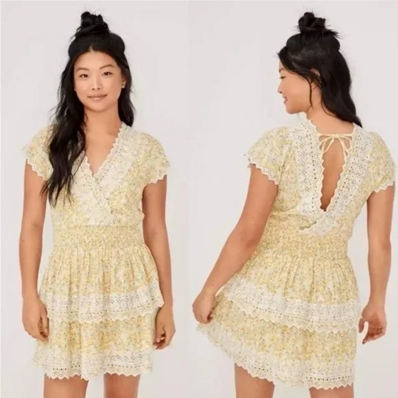 American Eagle Yellow Ruffle Dress Kentucky Derby Garden Party Floral M - Image 3