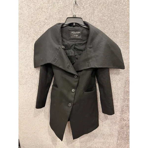 AllSaints Women Coat 8 Black Tepo Wool Oversized Shawl Collar Tailored Jacket - Image 3
