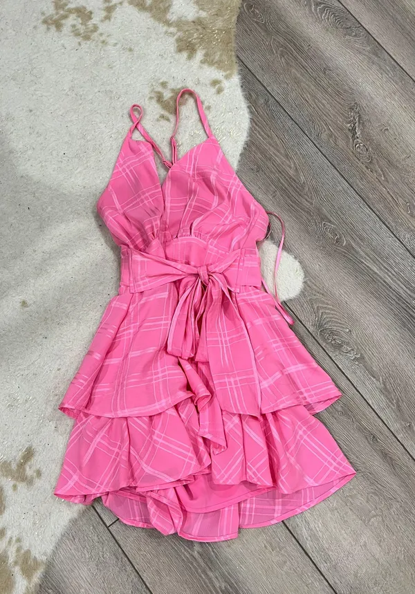 Pink Lily Delightfully In Love Hot Pink Ruffle Romper - Image 2