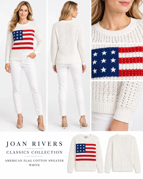 joan rivers american flag cotton sweater white size xl - Image 2