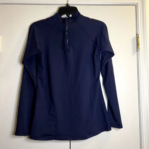 Athleta Blue Fitted Long Sleeve Back zip Top size L - Image 4