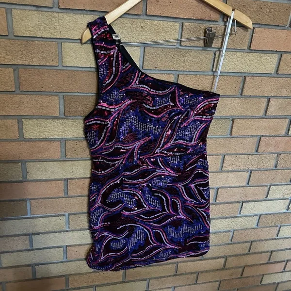 NWT Lulus Make a Statement Pink Sequin One-Shoulder Bodycon Mini Dress Size M - Image 3