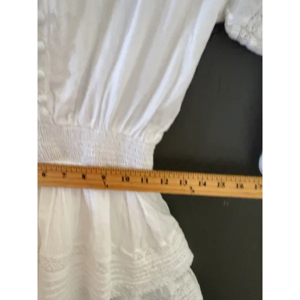 Aerie‎ White Cotton Gauze Lace Ruffle Romper Smocked Waist V-Neck Long Sleeve XS - Image 6