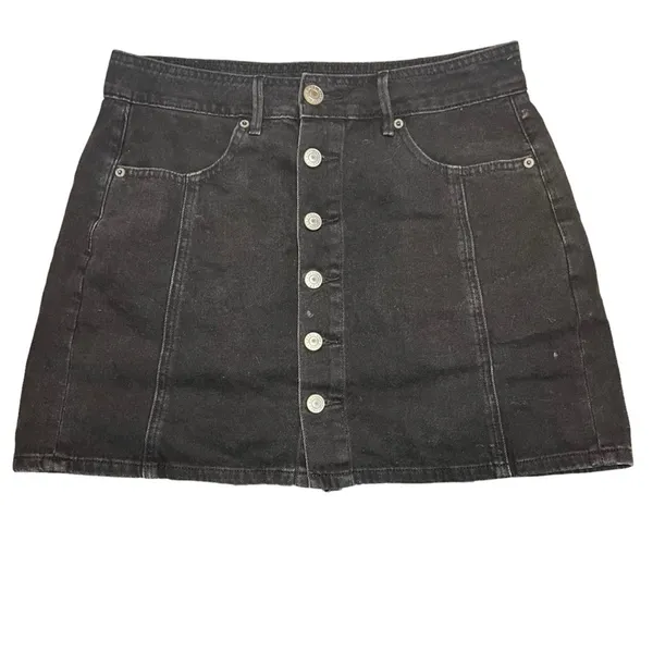 American Eagle Outfitters Skirt Womens Size 6 Black‎ Denim Button Front - Image 2