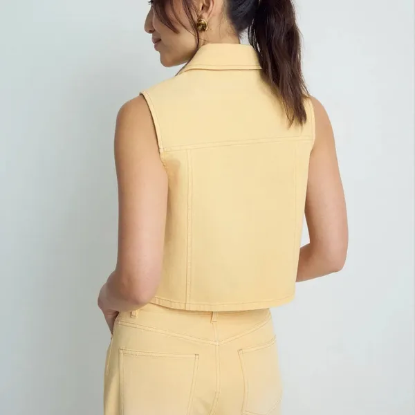 Tanya Taylor Butter Yellow Denim Vest Top SIZE 4 Waistcoat Western Designer $345 - Image 2