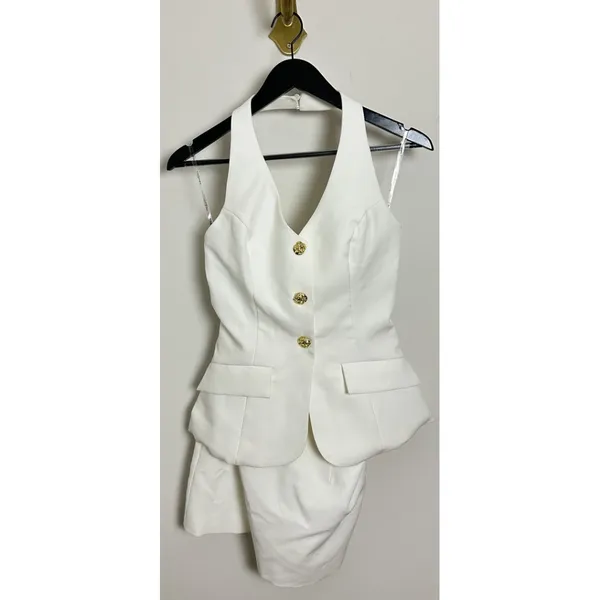 RARE LONDON Halter Neck Suiting Minidress in Ivory Size US 2 - Image 3