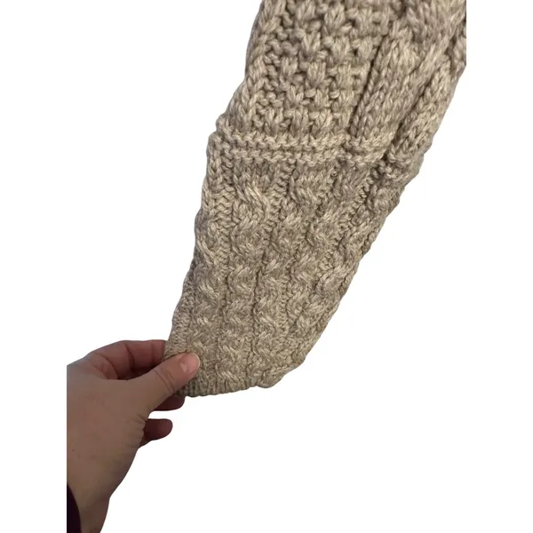 Peregrine Tan Cable Knit Button Front Collared Cardigan 100% Wool Chunky Warm‎ L Brown Size L - Image 4