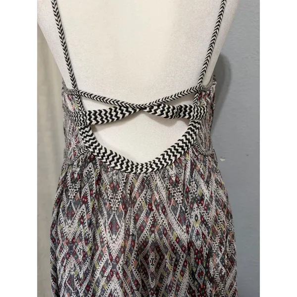 Free People Mini Dress M Multi Geometric Diamond Print Open Back Boho Ethereal - Image 5
