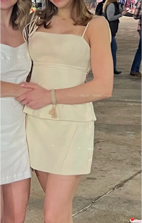 LENA Ivory Suede Skirt Set Tan - Image 2