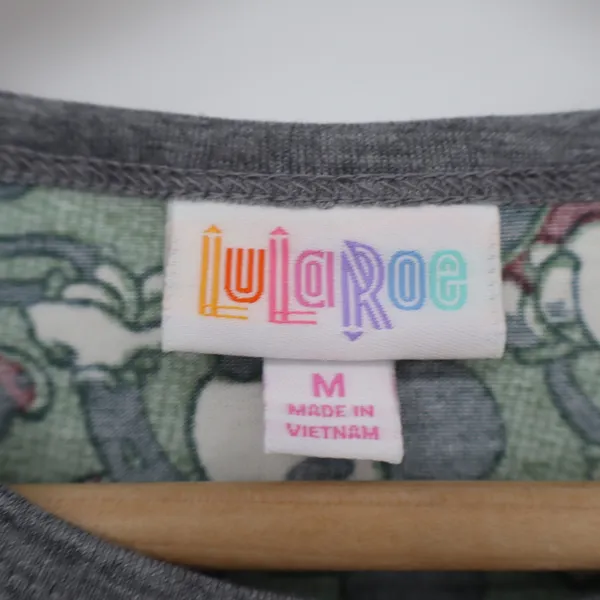 LuLaRoe Randy Disney Mickey Minnie Mouse Raglan Baseball Tee Green Grey Medium - Image 2