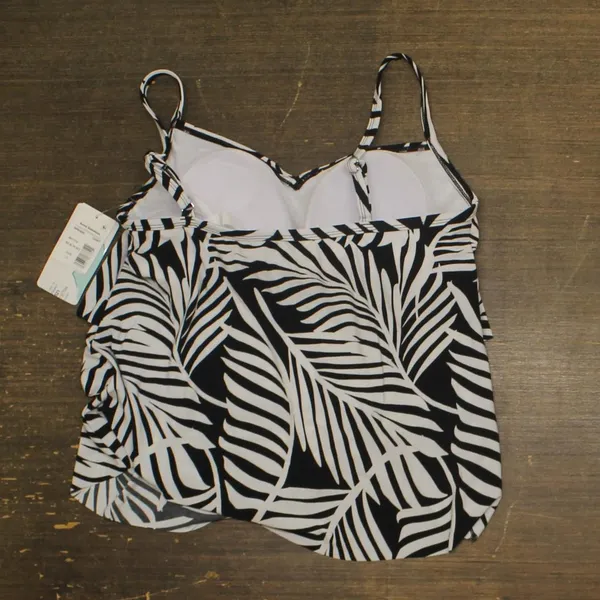 Swim Solutions V-Neck Tiered Tankini Swim Top Leafing Matter Black White 10 - Image 2