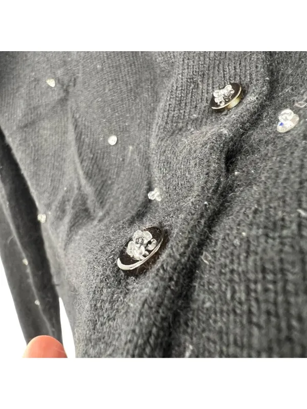 Beth Bowley Preppy Glam Rhinestone Black Silk Cashmere Cardigan Size Medium - Image 11