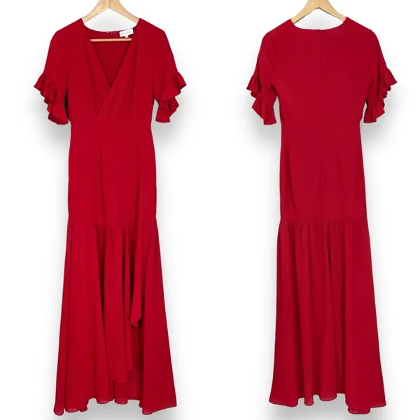 Revolve Dress Privacy‎ Please Red Lobster Asymmetrical Sz XS Ruffle Gown NO BELT - Image 3