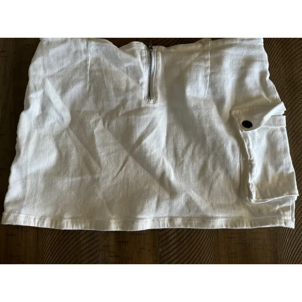Edikted White Denim Cargo Mini Skirt Y2K Belted Utility‎ Festival Size L XL - Image 3