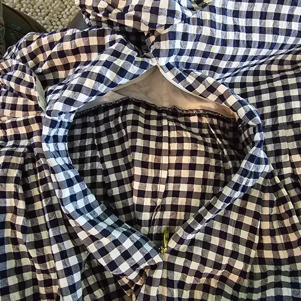 Draper James Women’s Gingham Puff Sleeve Peplum Top Blue White Blouse Size L - Image 3