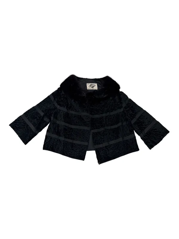Kalina Furs & Fashions Black Persian Lamb Fur Jacket Mink Collar Vintage Open Fr - Image 2