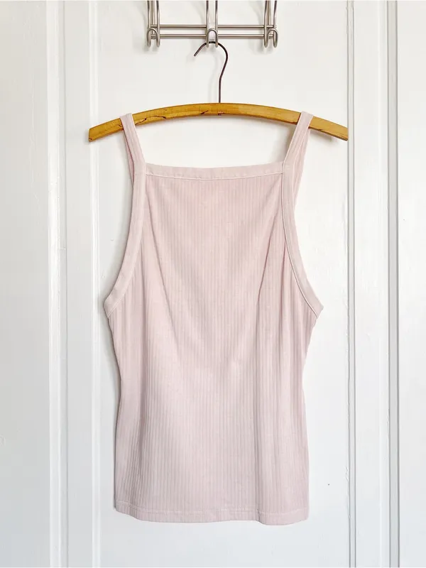 Free People • Set Up Tank blush pink high square neck ribbed knit Sugared - Image 2