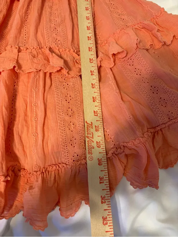Sézane Paris Coral Tiered Eyelet Mini Dress Size 34 XS Tie Shoulder Ruffle - Image 5