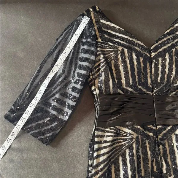 Women’s Black Sequined Full Length Prom Party Dress 3/4 Sleeve Train Size 12 - Image 14