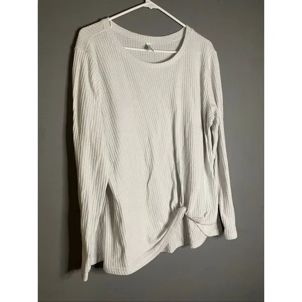 Amazon White Waffle Knit Top With Knot Detail Size 2XL - Image 2