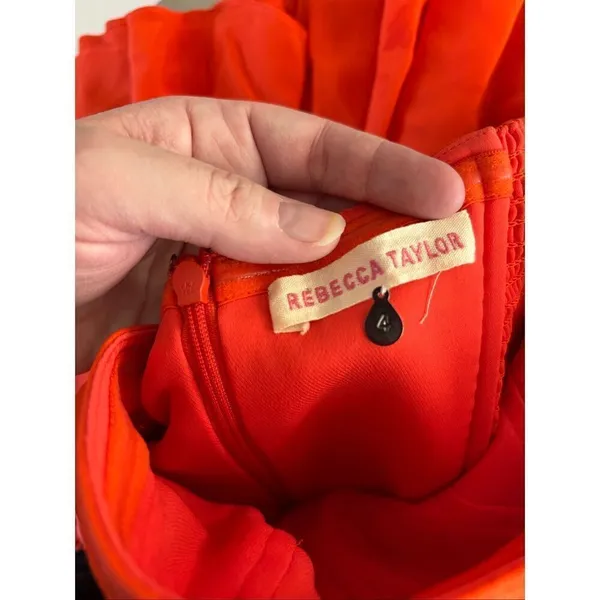 Rebecca Taylor Strapless Silk Cocktail Dress Orange Pleated Skirt Women’s 4 - Image 5