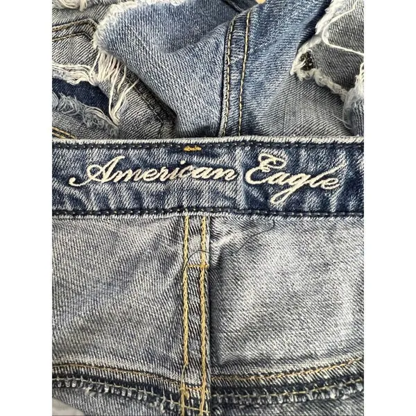 American Eagle Denim Shorts Women Size 8 Blue Distressed Button Fly Y2K Cutoff - Image 15