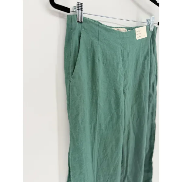 Abercrombie & Fitch Wide Leg Pants Linen Mid Rise 24 Long Green Coastal Chic NWT - Image 4