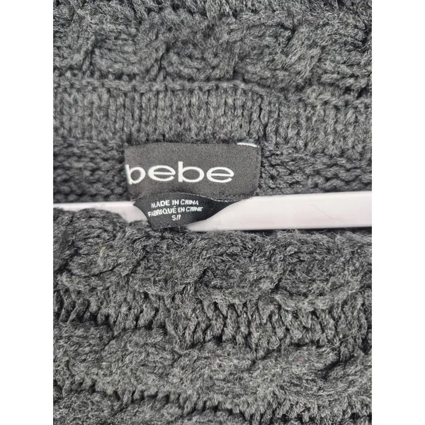 Bebe Womens Sweater Charcoal Grey Cowl Neck Cable Knit Chunky Small - Image 4