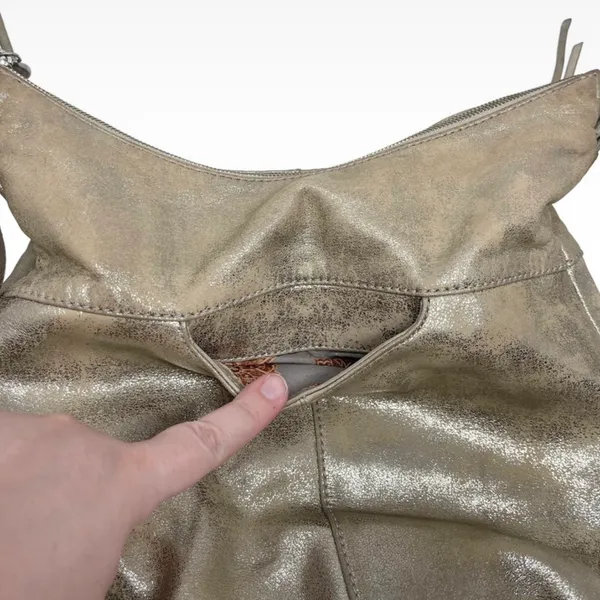 HOBO International Taupe Silver Metallic “Merrin” Leather Backpack Shoulder Bag - Image 6