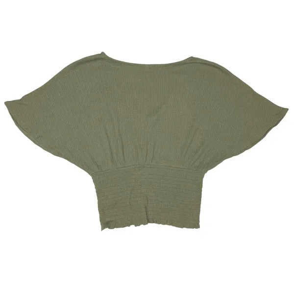 Mudd Y2K Waffle‎ Knit Button Front Cropped Top Olive Green Medium EUC - Image 2