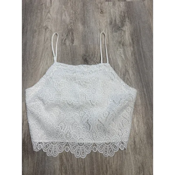 Abercrombie & Fitch Ultra Flirt White Floral Lace Crop Top Square Neck Large - Image 2