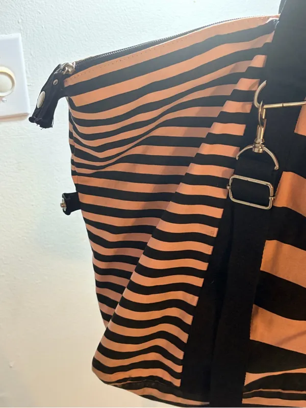 PINK Victoria's Secret Black and Tan Striped Tote - Image 4