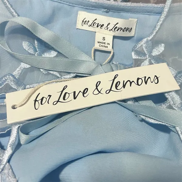 For Love & Lemons Uma Lace Crop Top S Blue Embroidered Puff Sleeve NWT Fairycore - Image 12
