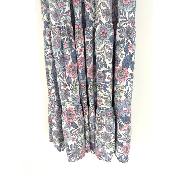 Petal + Pup Maxi Dress Floral Smocked Tiered 2 Blue Pink Boho Cottagecore - Image 4