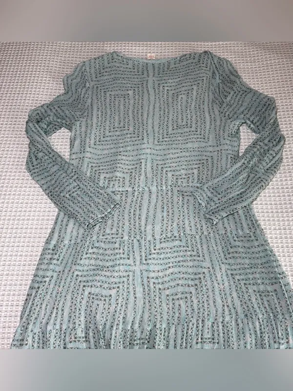 Sundance Womens Size 16 Teal Silk Long Sleeve Dress Maxi V Neck Tie Boho Lined - Image 6